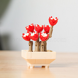 Plastic Succulent Flowers Plant Building Blocks DIY Toy Set, Succulents Bonsai Model, for Gift Home Decor, Red, 55x55x90mm(DIY-I077-07)
