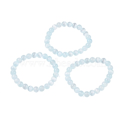 Round Natural Selenite Beaded Stretch Bracelets, Dyed Jewelry for Women, Light Blue, Inner Diameter: 2-1/4 inch(5.8cm)(BJEW-L694-002A-01)