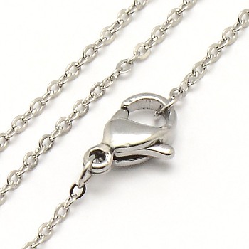 Trendy Unisex 304 Stainless Steel Cable Chain Necklaces, with Lobster Clasps, Stainless Steel Color, 17.7 inch(44.9cm), 2x1.5x0.3mm