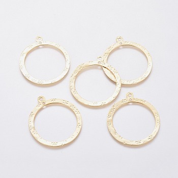 201 Stainless Steel 2-Loop Link Pendants, Ring with Flower, Golden, 43x38.5x0.6mm, Hole: 1.6mm and 2mm