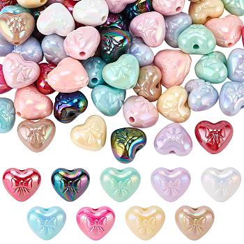 80Pcs AB Color Plated Opaque Acrylic Beads, Heart, Mixed Color, 14.5x17x14mm, Hole: 2.8mm