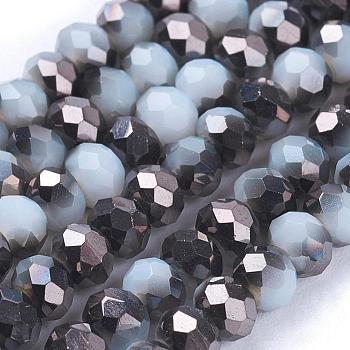Electroplate Glass Faceted Rondelle Beads Strands, Imitation Jade, Half Plated, Black, 3x2mm, Hole: 1mm, about 165~169pcs/strand, 15~16 inch(38~40cm)