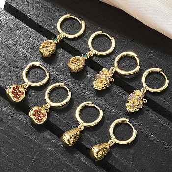 Brass Cubic Zirconia Hoop Earrings, Lead Free & Cadmium Free, Real 18K Gold Plated, Mixed Shapes, 26.5~30x7.5~10mm