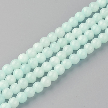 Natural Dyed Yellow Jade Gemstone Bead Strands, Round, Pale Turquoise, 4mm, Hole: 0.5mm, about 95pcs/strand, 15.7 inch