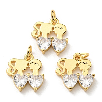 Brass with Cubic Zirconia Pendants, Long-Lasting Plated, Lead Free & Cadmium Free, Human with Heart Charm, Real 18K Gold Plated, 14x13x3.2mm, Hole: 3.2mm