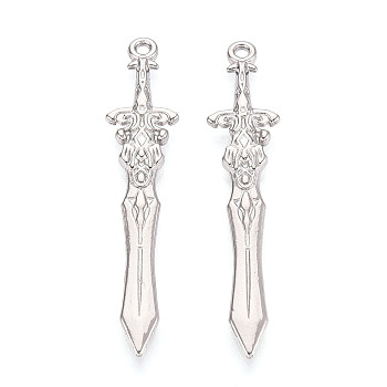 304 Stainless Steel Pendants, Sword, Stainless Steel Color, 46.5x9.5x3mm, Hole: 1.6mm