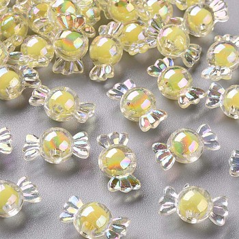 Transparent Acrylic Beads, Bead in Bead, AB Color, Candy, Yellow, 9x17x8.5mm, Hole: 2mm, about 960pcs/500g