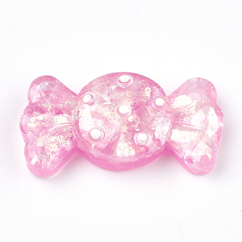 Resin Cabochons, with Shell Chip, Candy, Orchid, 30.5x15.5x8mm