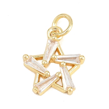 Brass Micro Pave Clear Cubic Zirconia Charms, Star Charms, Long-Lasting Plated, Rack Plating, Lead Free & Cadmium Free, Real 18K Gold Plated, 14x12x3mm, Hole: 3.5mm