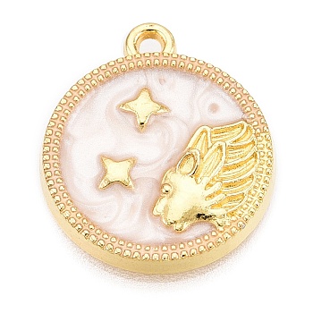 Alloy Enamel Pendants, Golden, Flat Round Charm, Leo, 18x15.5x2mm, Hole: 1.4mm