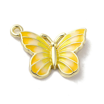 Alloy Enamel Pendants, Light Gold, Butterfly Charm, Yellow, 23x19x3.5mm, Hole: 1.5mm