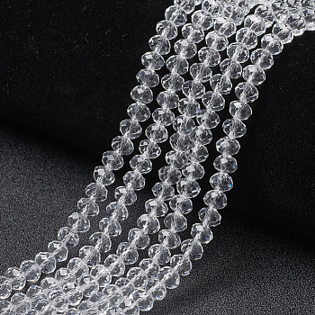 Glass Beads Strands, Faceted, Rondelle, Clear, 6x5mm, Hole: 1mm, about 84~85pcs/strand, 16.34~16.54 inch(41.5~42cm)