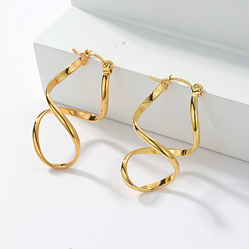 Stainless Steel Twisted Number 8 Shaped Hoop Earrings, for Women, Real 18K Gold Plated, 30x15mm