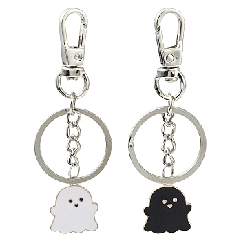 Alloy Enamel Keychain, with Iron Rings and Alloy Clasps, Ghost, Mixed Color, 7.5cm, 2pcs/set