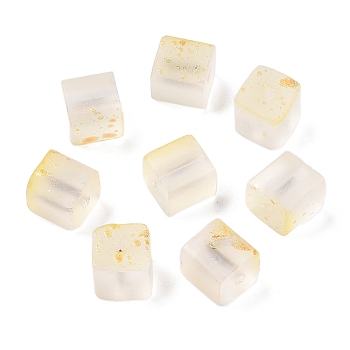 Frosted Glass Beads with Golden Glitter Powder, Two Tone, Cube, Lemon Chiffon, 8x8x8mm, Hole: 1.5mm, about: 834pcs/1000g