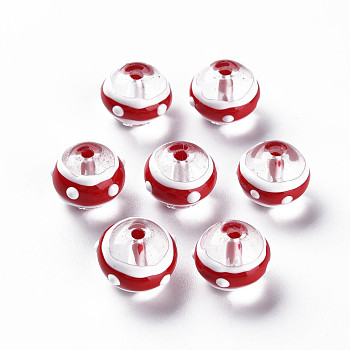 Transparent Glass Enamel Beads, Round, Dark Red, 12.5~14x11.5mm, Hole: 1.6mm