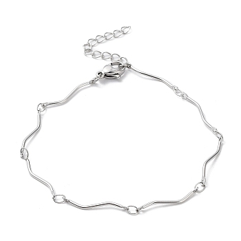 304 Stainless Steel Twist Bar Link Chain Bracelet, Stainless Steel Color, 7-1/4 inch(18.5cm)