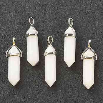 Natural White Jade Pendants, with Platinum Tone Brass Findings, Bullet, 39.5x12x11.5mm, Hole: 4.5x2.8mm