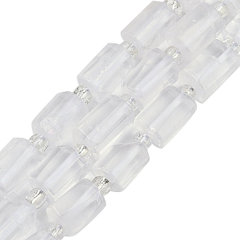 Natural Quartz Crystal Beads Strands, Faceted, Rock Crystal Column Beads, with Seed Beads, 12x8mm, Hole: 1.2mm, about 26pcs/strand, 15.35''(39cm)