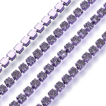 Electrophoresis Iron Rhinestone Strass Chains, Rhinestone Cup Chains, with Spool, Tanzanite, SS6.5, 2~2.1mm, about 10yards/roll