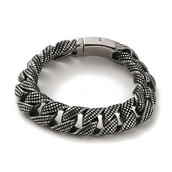 304 Stainless Steel Cuban Link Chain Bracelets for Women Men, Antique Silver, 8-5/8 inch(22cm).