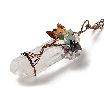 Quartz Crystal Pendant Necklaces, with Iron Chains, Bullet, WhiteSmoke, 18.31~18.50 inch(46.5~47cm)