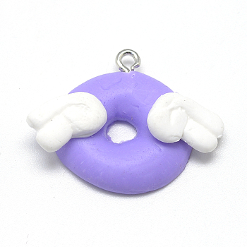 Handmade Polymer Clay Pendants, Donut, Medium Purple, 22~25x23~30x6~7mm, Hole: 2mm