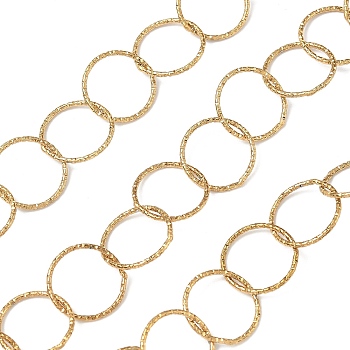304 Stainless Steel Textured Ring Link Chains, Soldered, with Spool, Ion Plating(IP), Golden, 13.5x1mm