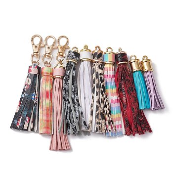 PU Leather Tassel Pendant Decorations, with CCB Plastic Cord Ends, Mixed Color, 68~135x13.5~14mm, Hole: 4.5mm