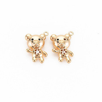 Brass Micro Pave Cubic Zirconia Pendants, Hollow, Nickel Free, Bear, Real 18K Gold Plated, 16x10.5x6mm, Hole: 1mm