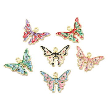 Alloy Enamel Pendants, Butterfly Charm, Lead Free & Cadmium Free, Light Gold, 17.5x24.5x3mm, Hole: 1.8mm