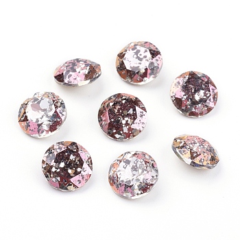 Pointed Back & Back Plated Glass Rhinestone Cabochons, Grade A, Faceted, Flat Round, Rose Patina, 10x5mm