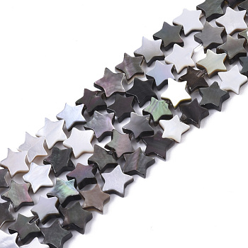 Natural Black Lip Shell Bead Strands, Star, 6x6x2mm, Hole: 0.7mm, about 74pcs/strand, 15.75 inch(40cm)