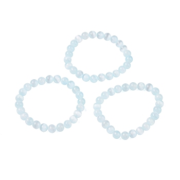 Round Natural Selenite Beaded Stretch Bracelets, Dyed Jewelry for Women, Light Blue, Inner Diameter: 2-1/4 inch(5.8cm)