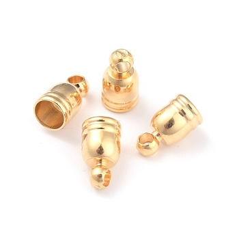 Brass Cord End Cap for Jewelry Making, Long-Lasting Plated, Column, Real 24K Gold Plated, 9x5mm, Hole: 1.6mm, Inner Diameter: 4mm