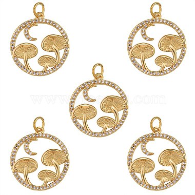 Golden Clear Mushroom Brass+Cubic Zirconia Pendants