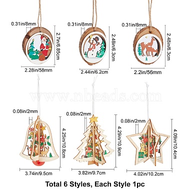 GORGECRAFT 6Pcs 6 Styles Wooden Christmas Ornaments(WOOD-GF0001-51)-2