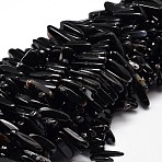 Natural Obsidian Chip Beads Strands, Tusk Shape, Top Drilled, 8~30x5~12mm, Hole: 1mm, 15.30~15.7''(38.86~39.88cm)(G-E271-135)