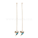 Bird Alloy Rhinestone Ear Thread, Golden, Dark Turquoise, 125x16mm(FS-WG4B879-02)