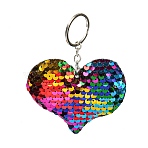 PVC Reflective Sequin Heart Pendant Keychain, with Platinum Plated Iron Findings, for Car Keychain Bag Ornament, Colorful, 11.5~12cm(KEYC-L033-01P-04)