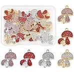 24Pcs 6 Colors Rack Plating Alloy Rhinestone Pendants, Mushroom, Cadmium Free & Nickel Free & Lead Free, Golden/Platinum, Mixed Color, 19x15.5x2.5mm, Hole: 1.6mm, 4pcs/color (FIND-FS0004-99)