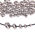 304 Stainless Steel Beads, with Rubber Inside, Slider Beads, Rondelle, Stainless Steel Color, 4~10x3~5mm, Hole: 1~3mm, 50pcs/box(STAS-CJ0001-44)