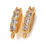 Brass Micro Pave Clear Cubic Zirconia 2-Hole Spacer Bars, Oval with Loops, Real 18K Gold Plated, 10.5x2.5x5.5mm, Hole: 1.2mm(KK-K422-20G)