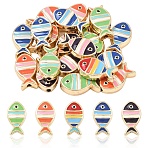20Pcs Light Gold Tone Alloy Enamel Beads, Fish, Lead Free & Nickel Free & Cadmium Free, Rack Plating, Mixed Color, 16x9x4.5mm, Hole: 1.6~1.8mm(FIND-YW0010-21)