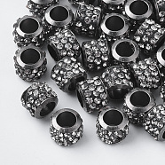Polymer Clay Rhinestone European Beads, with Brass Single Cores, Large Hole Beads, Column, Crystal, Gunmetal, PP11(1.7~1.8mm), 8.5x7mm, Hole: 5mm(RB-S055-18A-B)