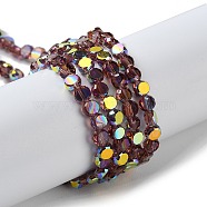 Transparent Electroplate Glass Beads Strands, AB Color Plated, Faceted, Flat Round, Sienna, 4x4x2.5mm, Hole: 1.1mm, about 145~155pcs/strand, 20.08''~21.65''(51~55cm)(GLAA-Q099-A01-01)