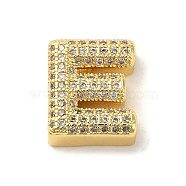 Brass Micro Pave Clear Cubic Zirconia Charms, Real 18K Gold Plated, Letter E, 13x11x5mm, Hole: 2x2.5~3mm(ZIRC-C009-01G-E)