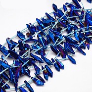 Electroplate Gemstone Natural Quartz Crystal Beads Strands, Nuggets, Blue Plated, Blue, 10~20x4~8x3~8mm, Hole: 1mm, about 25pcs/strand, 15.74 inch(G-L137-03)