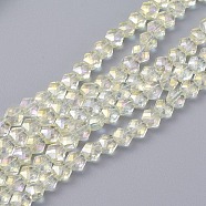 Electroplate Glass Beads Strands, Full Rainbow Plated, Faceted, Hexagon, Champagne Yellow, 5x6x4mm, Hole: 1.2mm, about 99pcs/strand, 19.2 inch(49cm)(EGLA-F143-FR04)