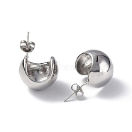 Brass Oval Dome Stud Earrings for Women, Platinum, 16x14.5x15.5mm, Pin: 0.8mm(EJEW-P214-04P)